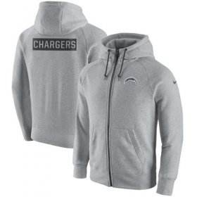 Wholesale Cheap Men\'s Los Angeles Chargers Nike Ash Gridiron Gray 2.0 Full-Zip Hoodie
