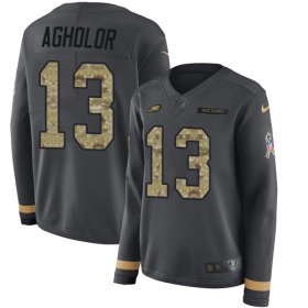 Wholesale Cheap Nike Eagles #13 Nelson Agholor Anthracite Salute to Service Women\'s Stitched NFL Limited Therma Long Sleeve Jersey