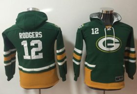 Wholesale Cheap Nike Packers #12 Aaron Rodgers Green/Gold Youth Name & Number Pullover NFL Hoodie
