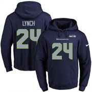 Wholesale Cheap Nike Seahawks #24 Marshawn Lynch Navy Blue Name & Number Pullover NFL Hoodie