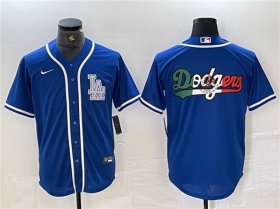 Cheap Men\'s Los Angeles Dodgers Team Big Logo Blue Cool Base Stitched Baseball Jerseys
