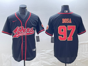 Cheap Men's San Francisco 49ers #97 Nick Bosa Black Red With Patch Cool Base Stitched Baseball Jersey