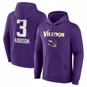 Cheap Men\'s Minnesota Vikings #3 Jordan Addison Purple Team Wordmark Player Name & Number Pullover Hoodie