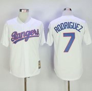 Wholesale Cheap Mitchell And Ness Rangers #7 Ivan Rodriguez White Throwback Stitched MLB Jersey
