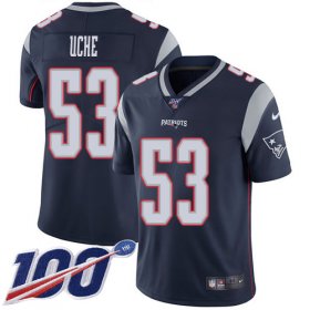 Wholesale Cheap Nike Patriots #53 Josh Uche Navy Blue Team Color Men\'s Stitched NFL 100th Season Vapor Untouchable Limited Jersey