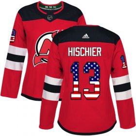 Wholesale Cheap Adidas Devils #13 Nico Hischier Red Home Authentic USA Flag Women\'s Stitched NHL Jersey