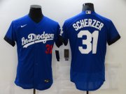 Wholesale Cheap Men's Los Angeles Dodgers #31 Max Scherzer Blue 2021 City Connect Flex Base Stitched Jersey