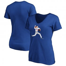 Wholesale Cheap Los Angeles Dodgers #85 Dustin May Majestic Women\'s Big Red V-Neck T-Shirt Royal