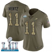 Wholesale Cheap Nike Eagles #11 Carson Wentz Olive/Camo Super Bowl LII Women's Stitched NFL Limited 2017 Salute to Service Jersey