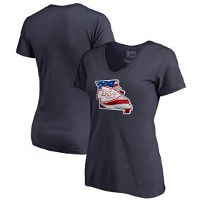 Wholesale Cheap Women\'s Kansas City Chiefs NFL Pro Line by Fanatics Branded Navy Banner State V-Neck T-Shirt