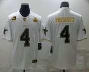 Wholesale Cheap Men's Dallas Cowboys #4 Dak Prescott White 60th Patch Golden Edition Stitched NFL Nike Limited Jersey
