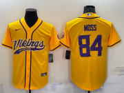 Wholesale Cheap Men's Minnesota Vikings #84 Randy Moss Yellow With Patch Cool Base Stitched Baseball Jersey