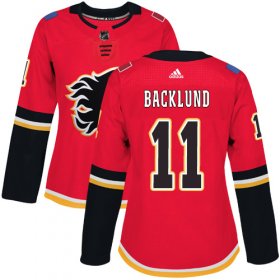 Wholesale Cheap Adidas Flames #11 Mikael Backlund Red Home Authentic Women\'s Stitched NHL Jersey