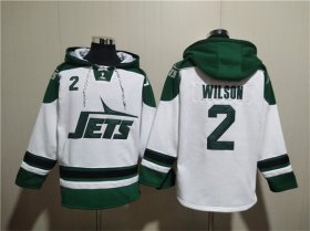 Wholesale Cheap Men\'s New York Jets #2 Zach Wilson White Ageless Must-Have Lace-Up Pullover Hoodie
