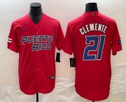 Cheap Men's Puerto Rico Baseball #21 Roberto Clemente 2023 Red World Classic Stitched Jerseys
