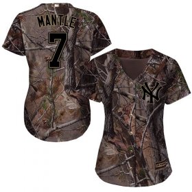 Wholesale Cheap Yankees #7 Mickey Mantle Camo Realtree Collection Cool Base Women\'s Stitched MLB Jersey