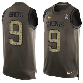 Wholesale Cheap Nike Saints #9 Drew Brees Green Men\'s Stitched NFL Limited Salute To Service Tank Top Jersey