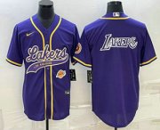 Cheap Men's Los Angeles Lakers Purple Big Logo With Patch Cool Base Stitched Baseball Jersey