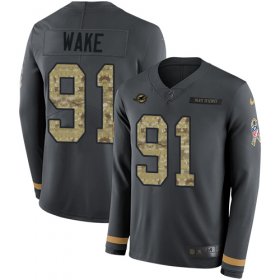 Wholesale Cheap Nike Dolphins #91 Cameron Wake Anthracite Salute to Service Men\'s Stitched NFL Limited Therma Long Sleeve Jersey