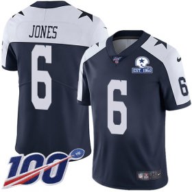 Wholesale Cheap Nike Cowboys #6 Chris Jones Navy Blue Thanksgiving Men\'s Stitched With Established In 1960 Patch NFL 100th Season Vapor Untouchable Limited Throwback Jersey