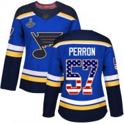 Wholesale Cheap Adidas Blues #57 David Perron Blue Home Authentic USA Flag Stanley Cup Champions Women's Stitched NHL Jersey
