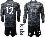 Wholesale Cheap Leicester City #12 Ward Black Goalkeeper Long Sleeves Kid Soccer Club Jersey