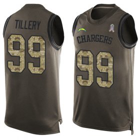 Wholesale Cheap Nike Chargers #99 Jerry Tillery Green Men\'s Stitched NFL Limited Salute To Service Tank Top Jersey