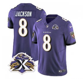 Wholesale Cheap Men\'s Baltimore Ravens #8 Lamar Jackson Purple 2023 F.U.S.E With Patch Throwback Vapor Limited Stitched Jersey