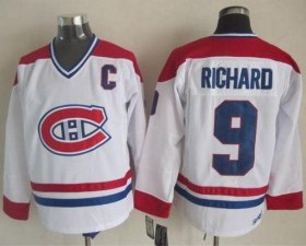 Wholesale Cheap Canadiens #9 Maurice Richard White CH-CCM Throwback Stitched NHL Jersey