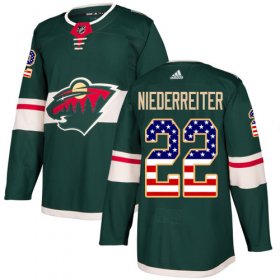 Wholesale Cheap Adidas Wild #22 Nino Niederreiter Green Home Authentic USA Flag Stitched Youth NHL Jersey