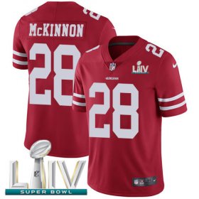 Wholesale Cheap Nike 49ers #28 Jerick McKinnon Red Super Bowl LIV 2020 Team Color Men\'s Stitched NFL Vapor Untouchable Limited Jersey