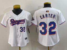 Cheap Women\'s Texas Rangers #32 Evan Carter Number White 2024 Gold Collection Limited Cool Base Jersey