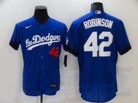 Wholesale Cheap Men\'s Los Angeles Dodgers #42 Jackie Robinson Blue 2021 City Connect Flex Base Stitched Jersey