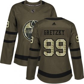 Wholesale Cheap Adidas Oilers #99 Wayne Gretzky Green Salute to Service Women\'s Stitched NHL Jersey