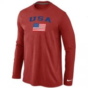 Wholesale Cheap USA Olympics USA Flag Collection Locker Room Long Sleeve T-Shirt Red