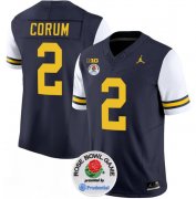 Cheap Men's Michigan Wolverines #2 Blake Corum 2023 F.U.S.E. Navy White Rose Bowl Patch Stitched Jersey