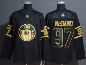 Wholesale Cheap Adidas Oilers #97 Connor McDavid Black/Gold Authentic Stitched NHL Jersey