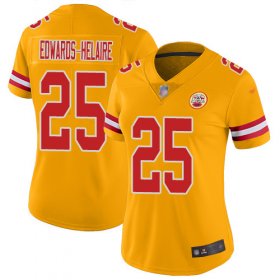 Wholesale Cheap Nike Chiefs #25 Clyde Edwards-Helaire Gold Women\'s Stitched NFL Limited Inverted Legend Jersey