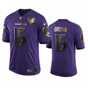 Wholesale Cheap Baltimore Ravens #15 Marquise Brown Men's Nike Purple Team 25th Season Golden Limited NFL Jersey