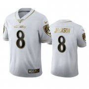Wholesale Cheap Baltimore Ravens #8 Lamar Jackson Men's Nike White Golden Edition Vapor Limited NFL 100 Jersey
