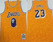 Wholesale Cheap Lakers Bape 23 Lebron James Yellow 1996-97 Hardwood Classics Jersey