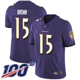 Wholesale Cheap Nike Ravens #15 Marquise Brown Purple Team Color Men\'s Stitched NFL 100th Season Vapor Limited Jersey