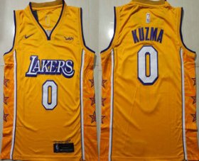 Wholesale Cheap Men\'s Los Angeles Lakers #0 Kyle Kuzma Yellow 2020 Nike City Edition Swingman Jersey With The Sponsor Logo