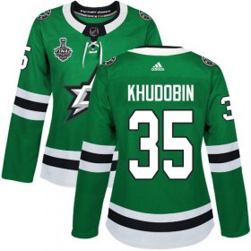 Cheap Adidas Stars #35 Anton Khudobin Green Home Authentic Women\'s 2020 Stanley Cup Final Stitched NHL Jersey