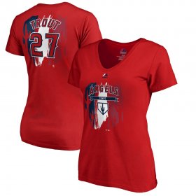 Wholesale Cheap Los Angeles Angels #27 Mike Trout Majestic Women\'s 2019 Spring Training Name & Number V-Neck T-Shirt Red