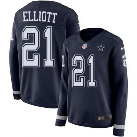 Wholesale Cheap Nike Cowboys #21 Ezekiel Elliott Navy Blue Team Color Women\'s Stitched NFL Limited Therma Long Sleeve Jersey