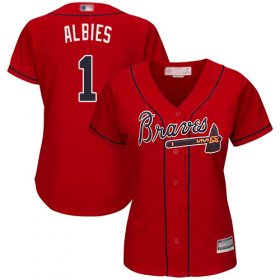 Wholesale Cheap Braves #1 Ozzie Albies Red Alternate Women\'s Stitched MLB Jersey