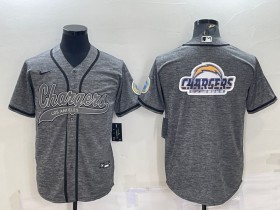 Wholesale Cheap Men\'s Los Angeles Chargers Grey Gridiron Team Big Logo Cool Base Stitched Baseball Jersey