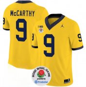 Cheap Men's Michigan Wolverines #9 J.J. McCarthy 2023 F.U.S.E. Yellow Rose Bowl Patch Stitched Jersey