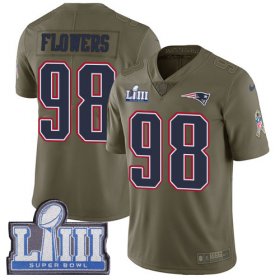 Wholesale Cheap Nike Patriots #98 Trey Flowers Olive Super Bowl LIII Bound Youth Stitched NFL Limited 2017 Salute to Service Jersey